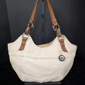 The Sak Genuine Leather Handbag Purse Ivory with Brown Straps